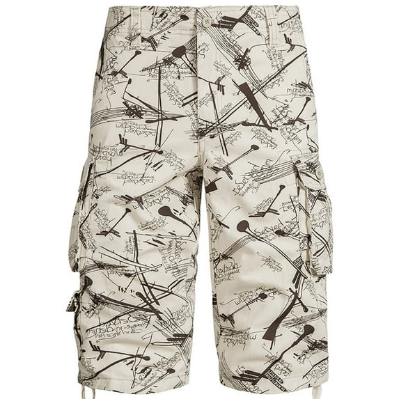 RYRJJ Men's Hiking Cargo Shorts with 7 Pockets Fashion Graphic Printed Loose Casual Shorts for Men Outdoor Work Shorts(Beige,S)