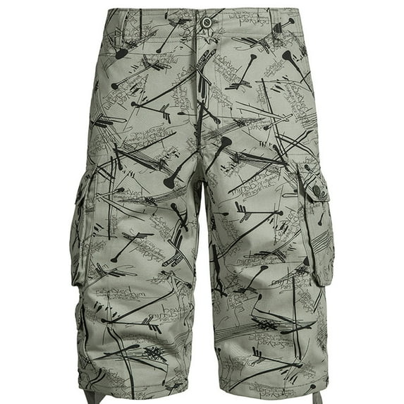 RYRJJ Men's Hiking Cargo Shorts with 7 Pockets Fashion Graphic Printed Loose Casual Shorts for Men Outdoor Work Shorts(Gray,M)