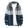 thumbnail image 1 of RYRJJ Men's Hooded Striped Coats Full Zip Knitted Cardigan Sweater Drawstring Fleece Sherpa Lined Hoodies Jacket with Pocket(Blue,4XL), 1 of 3