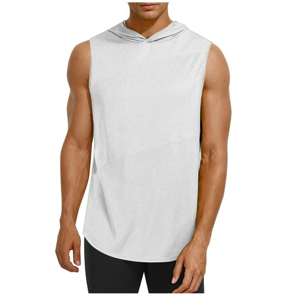 RYRJJ Men's Hooded Tank Top Sleeveless Hoodie Lightweight Casual Gym Workout Shirt Quick Dry Muscle Tee Shirt(White,3XL)