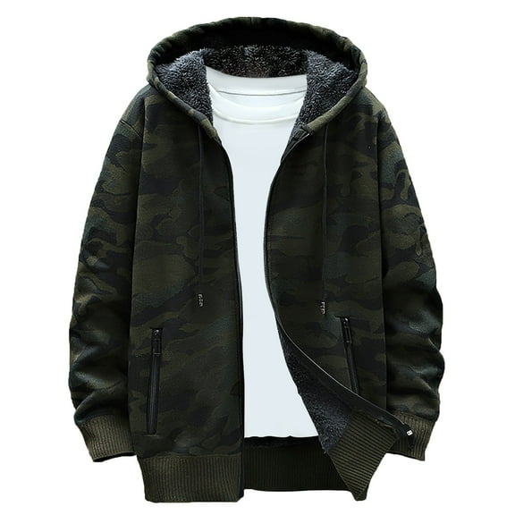 RYRJJ Men's Hoodies Cardigan Sweaters Winter Thick Warm Fleece Sherpa Lined Full Zip Knitted Jacket Casual Hooded Coat Outerwear with Zipper Pockets(Army Green,L)