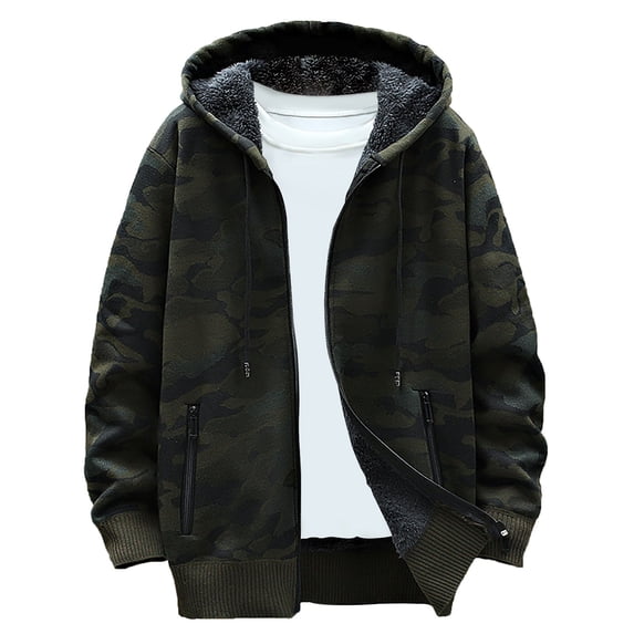RYRJJ Men's Hoodies Cardigan Sweaters Winter Thick Warm Fleece Sherpa Lined Full Zip Knitted Jacket Casual Hooded Coat Outerwear with Zipper Pockets(Army Green,XL)