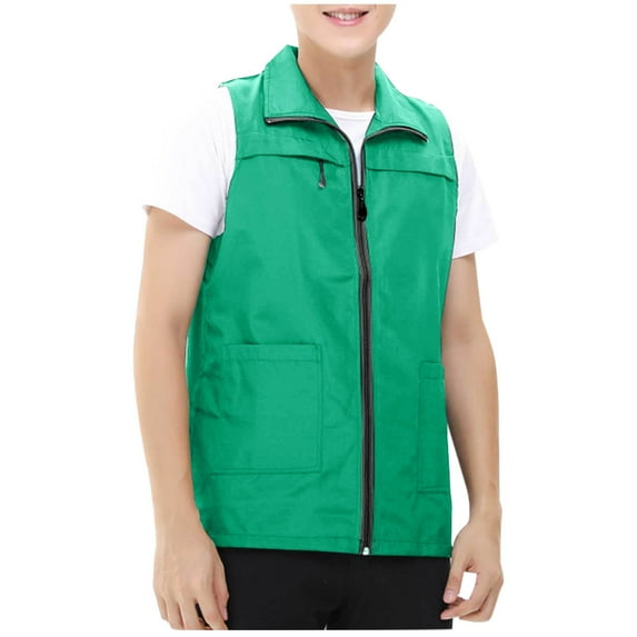RYRJJ Men's Lightweight Golf Vest Outerwear with Multi Pockets Outdoor Travel Work Sleeveless Jacket for Running Hiking Sports(Army Green,XXL)