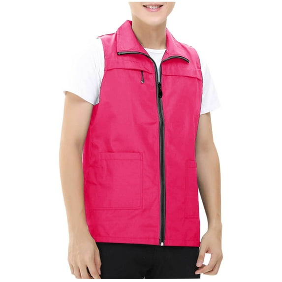 RYRJJ Men's Lightweight Golf Vest Outerwear with Multi Pockets Outdoor Travel Work Sleeveless Jacket for Running Hiking Sports(Hot Pink,L)