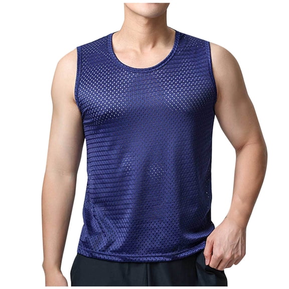 RYRJJ Men's Mesh Basketball Tank Tops Workout Gym T-Shirts Sleeveless Training Shirt(Navy,3XL)