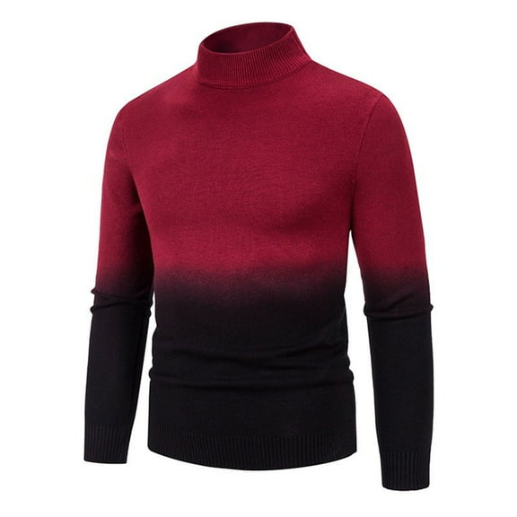 RYRJJ Men's Mock Turtleneck Sweater Long Sleeve Slim Fit Lightweight Soft Casual Pullover Stretch Gradient Knit Sweaters Top(Wine,3XL)