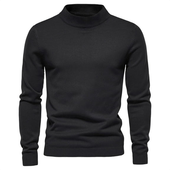 RYRJJ Men's Mock Turtleneck Sweater Long Sleeve Slim Fit Lightweight Soft Casual Pullover Stretch Knit Jumper Tops with Ribbing Edge(Black,XL)