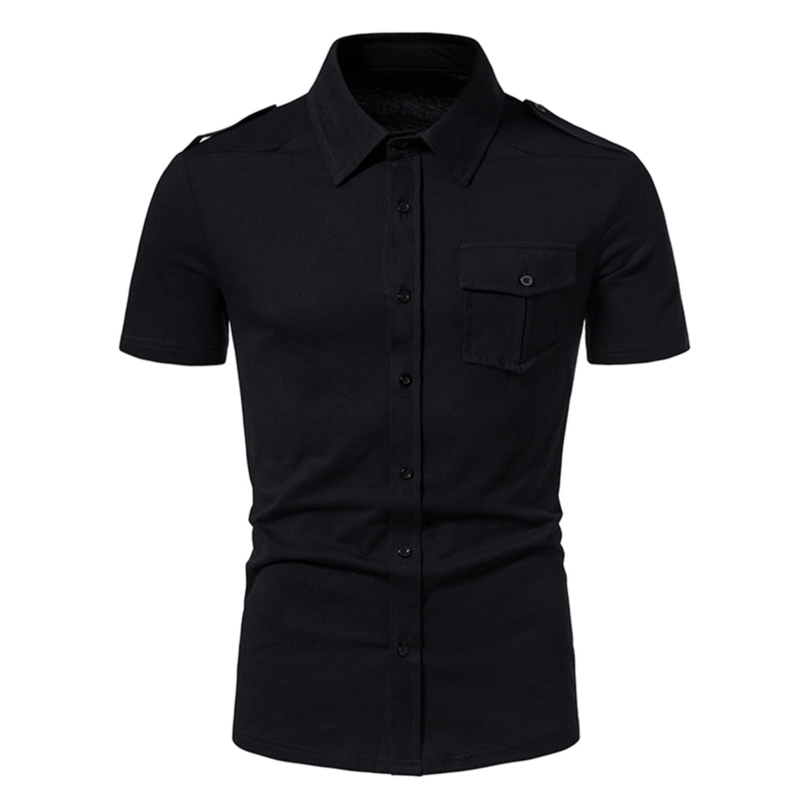 RYRJJ Men's Muscle Dress Shirts Slim Fit Stretch Short Sleeve Athletic Button Down Shirts with