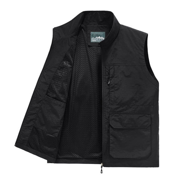 RYRJJ Men's Outdoor Fishing Vest Casual Work Mesh Lined Waistcoat Breathable Travel Photo Cargo Vest Jacket with Multi Pockets(Black,4XL)