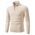 thumbnail image 1 of RYRJJ Men's Quarter Zip Sweater Slim Fit Cable Knit Sweater Soft Casual Mock Neck Pullover Sweater with Ribbing Edge(Beige,L), 1 of 8