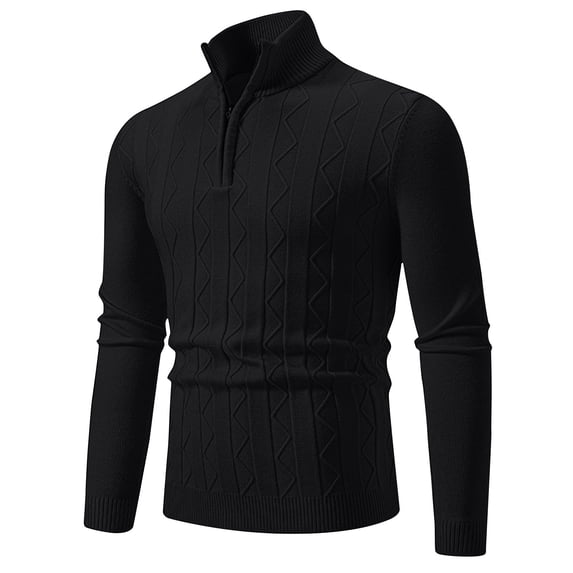RYRJJ Men's Quarter Zip Sweaters Slim Fit Lightweight Cotton Knitted Casual Mock Neck Pullover Sweaters(Black,XXL)