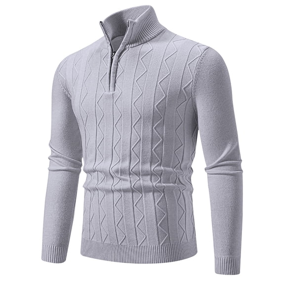 RYRJJ Men's Quarter Zip Sweaters Slim Fit Lightweight Cotton Knitted Casual Mock Neck Pullover Sweaters(Gray,XL)