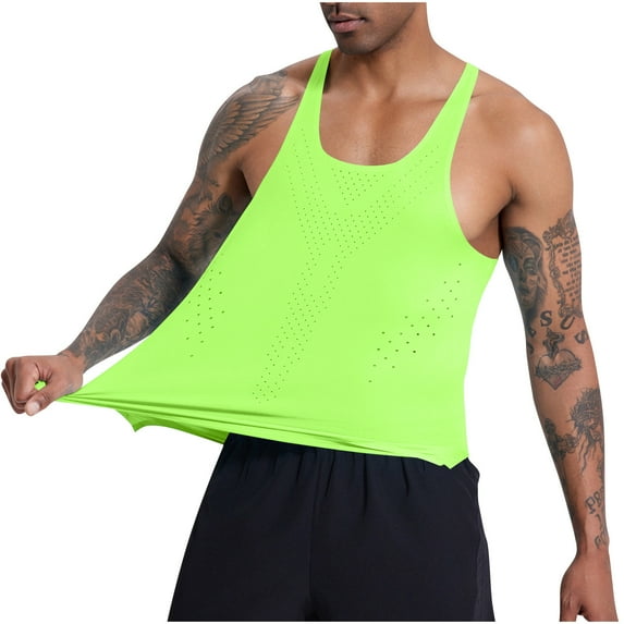 RYRJJ Men's Running Tank Top Lightweight Mesh Quick Dry Bodybuilding Shirts Athletic Workout Sleeveless T-Shirt(Green,M)