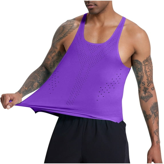 RYRJJ Men's Running Tank Top Lightweight Mesh Quick Dry Bodybuilding Shirts Athletic Workout Sleeveless T-Shirt(Purple,M)