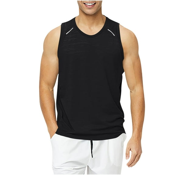 RYRJJ Men's Running Tank Top Quick-Dry Sports Training Shirts Sleeveless T-Shirt for Gym Fitness Workout Casual Breathable(Black,L)