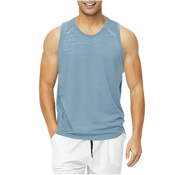 RYRJJ Men's Running Tank Top Quick-Dry Sports Training Shirts Sleeveless T-Shirt for Gym Fitness Workout Casual Breathable(Blue,L)