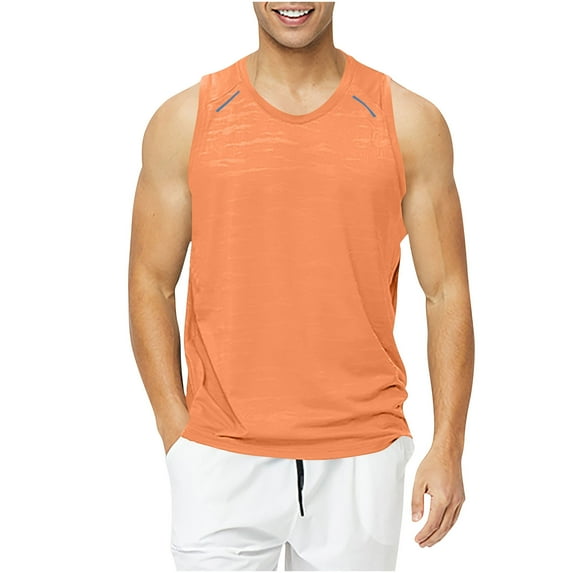 RYRJJ Men's Running Tank Top Quick-Dry Sports Training Shirts Sleeveless T-Shirt for Gym Fitness Workout Casual Breathable(Orange,XXL)