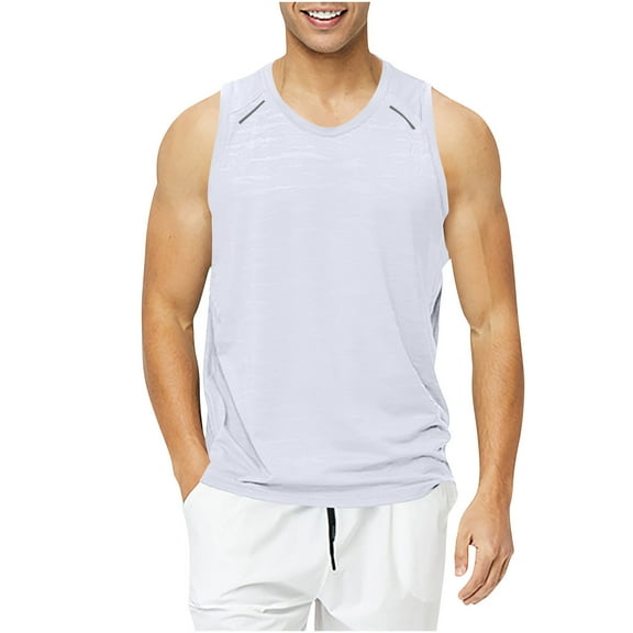 RYRJJ Men's Running Tank Top Quick-Dry Sports Training Shirts Sleeveless T-Shirt for Gym Fitness Workout Casual Breathable(White,L)