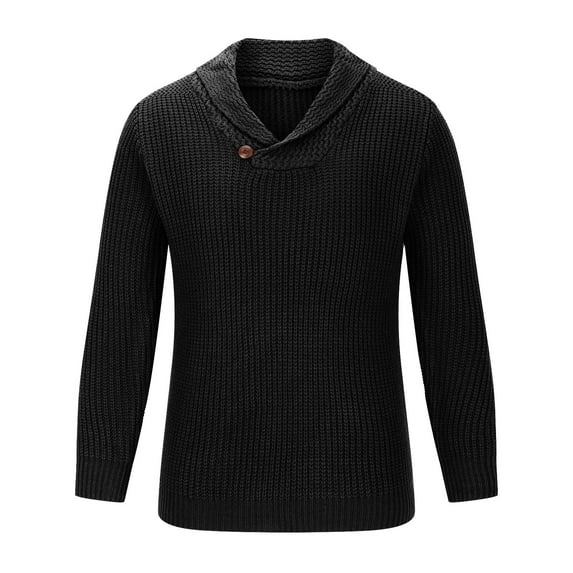 RYRJJ Men's Shawl Collar Sweaters Casual Slim Fit Button Chunky Knitted Pullover Sweater(Black,XXL)