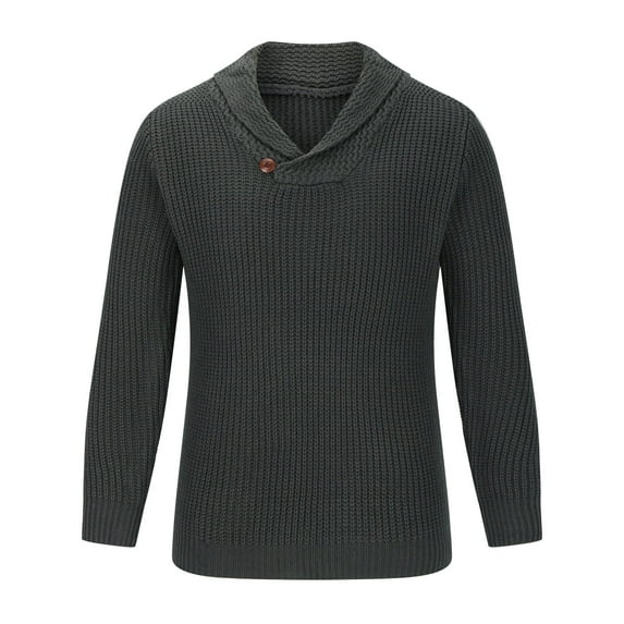 RYRJJ Men's Shawl Collar Sweaters Casual Slim Fit Button Chunky Knitted Pullover Sweater(Gray,XXL)