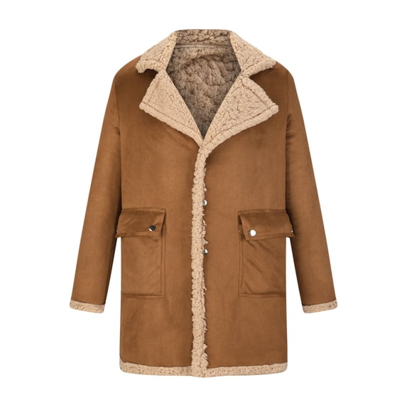 RYRJJ Men's Shearling Leather Coat Faux Suede Sherpa Lined Winter Thicken Warm Lapel Sheepskin Bomber Jacket with Pockets(Yellow,S)