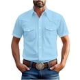 thumbnail image 1 of RYRJJ Men's Short Sleeve Button Down Shirt Casual Fishing Hiking Work Shirt Lightweight Summer Cargo Shirt with 2 Pockets(z1-Sky Blue,L), 1 of 6