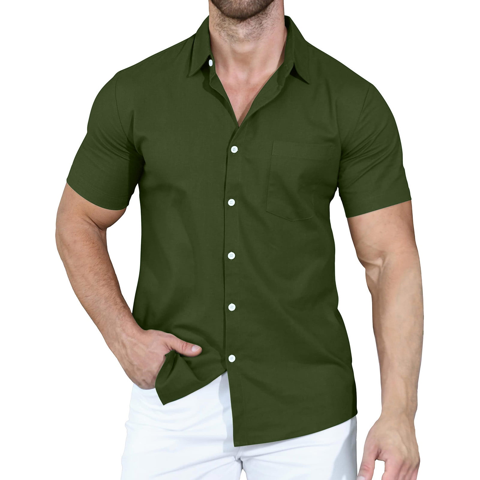 RYRJJ Men's Short Sleeve Button Up Linen Shirts Summer