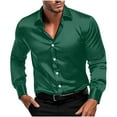 thumbnail image 1 of RYRJJ Men's Silk Satin Long Sleeve Dress Shirts Business Casual Button Down Shirt Wedding Formal Party Prom Shirts(Green,S), 1 of 9