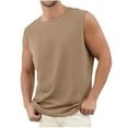 thumbnail image 1 of RYRJJ Men's Sleeveless Tank Tops Cotton Crewneck Casual Workout Gym Basic Tees Cut Off Muscle Fit T Shirt(Khaki,3XL), 1 of 4