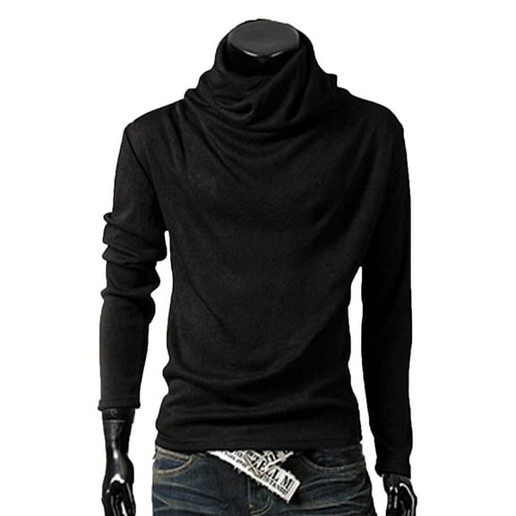 RYRJJ Men's Slim Fit Basic Turtleneck T-Shirt Long Sleeve Solid T Shirts Casual Knit Pullover Thermal Tops(Black,3XL)