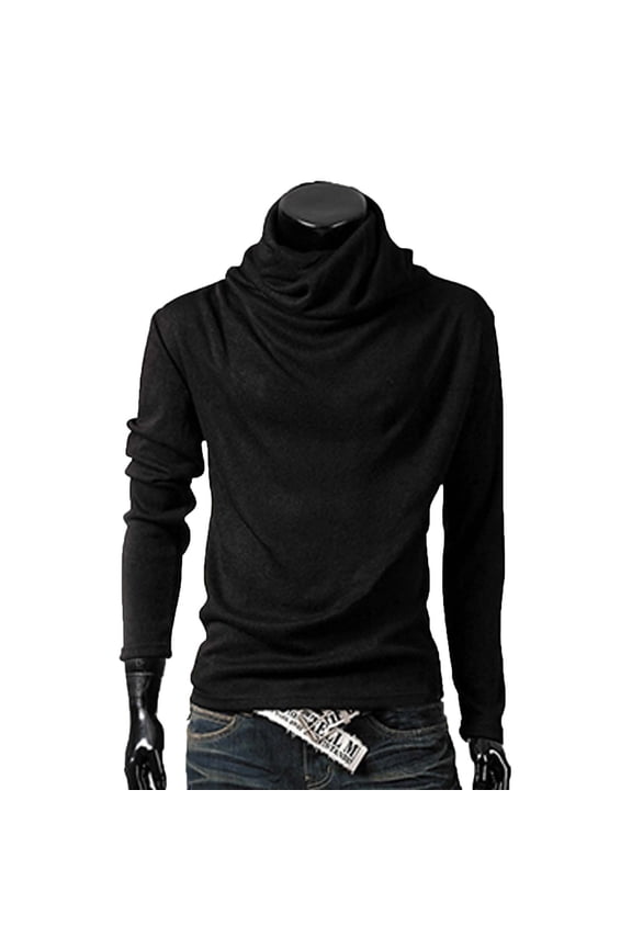 Men's Slim Fit Basic Turtleneck T-Shirt Long Sleeve Solid T Shirts Casual Knit Pullover Thermal Tops(Black,XXL)