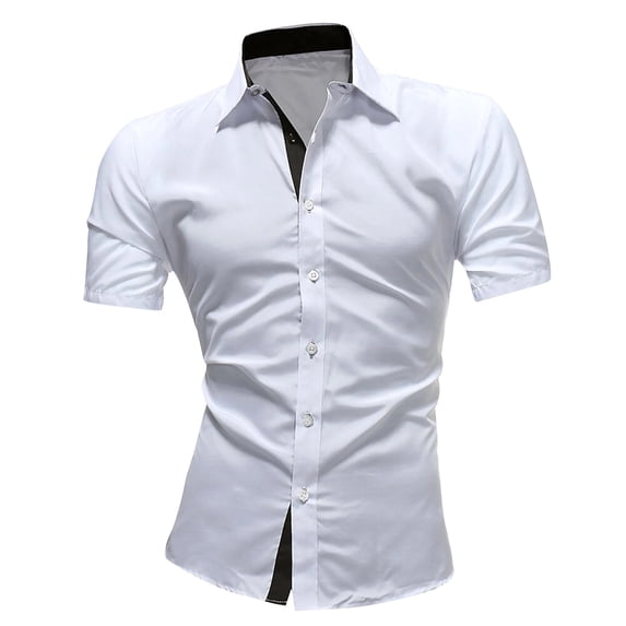 RYRJJ Men's Slim Fit Short Sleeve Dress Shirts Fashion Party Button Down Shirts Casual Wrinkle-Free Business Work Shirts(White,XL)