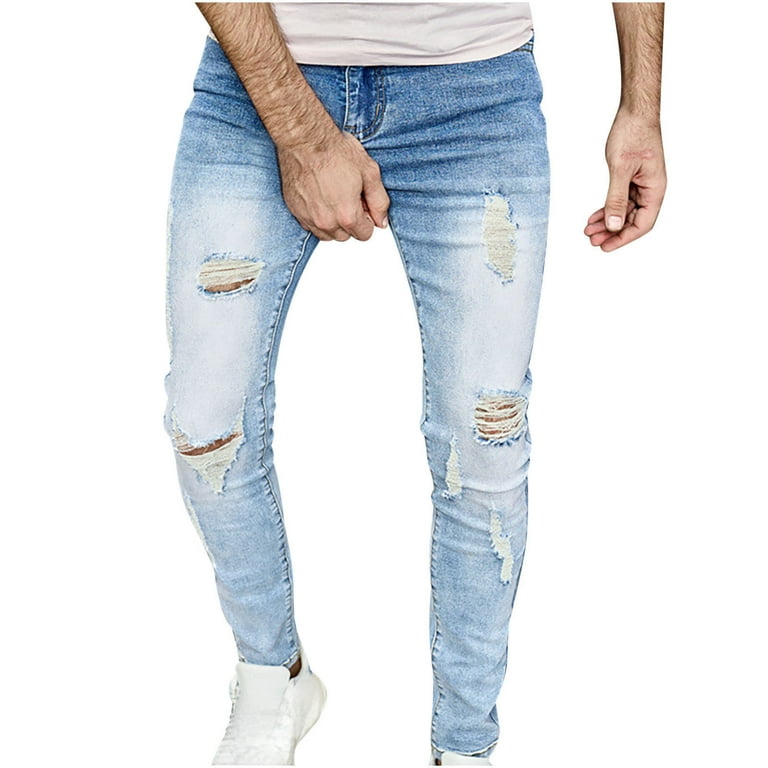 Light blue fashion ripped jeans outfit mens