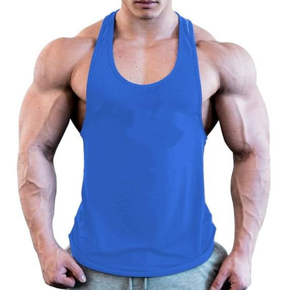 RYRJJ Men's Stringer Tank Tops Y-Back Bodybuilding Muscle Sleeveless T-Shirts Gym Fitness Tank Shirts(Dark Blue,M)