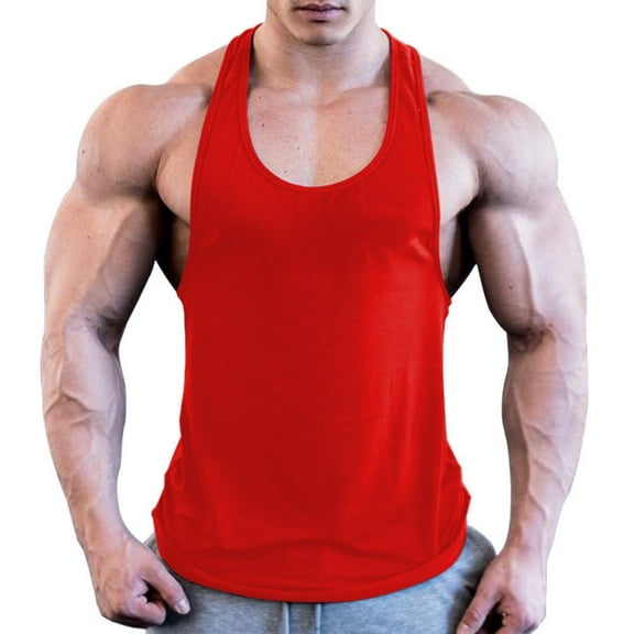 RYRJJ Men's Stringer Tank Tops Y-Back Bodybuilding Muscle Sleeveless T-Shirts Gym Fitness Tank Shirts(Red,M)