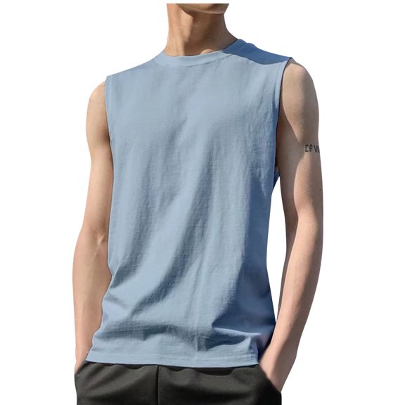 RYRJJ Men's Tank Top Cotton Muscle Workout Gym Shirts Stretchy Lightweight Summer Casual Sleeveless T-Shirts(Blue,4XL)