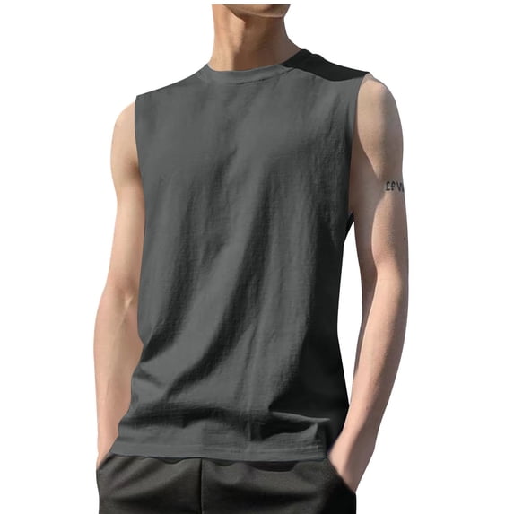 RYRJJ Men's Tank Top Cotton Muscle Workout Gym Shirts Stretchy Lightweight Summer Casual Sleeveless T-Shirts(Dark Gray,3XL)
