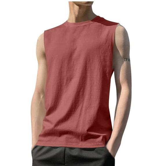 RYRJJ Men's Tank Top Cotton Muscle Workout Gym Shirts Stretchy Lightweight Summer Casual Sleeveless T-Shirts(Red,XL)