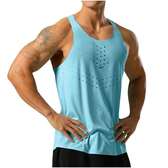 RYRJJ Men's Tank Tops Gym Muscle Shirts Mesh Quick Dry Bodybuilding Sleeveless T-Shirt for Workout Sports Fitness(Light Blue,3XL)