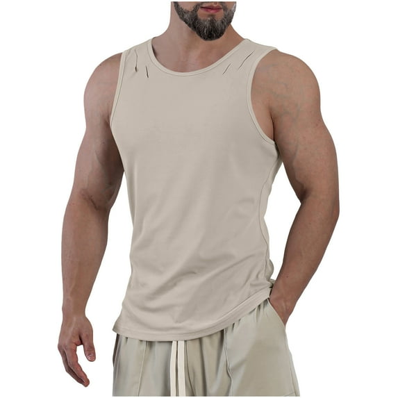 RYRJJ Men's Tank Tops Lightweight Breathable Sleeveless Workout T Shirt Plain Muscle Gym Fitness Tee(Beige,M)