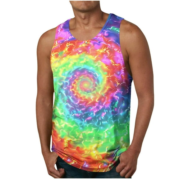 RYRJJ Men's Tie Dye Tank Tops Summer Casual Beach Shirts Sleeveless Shirt for Bodybuilding Gym Fitness Training(Fluorescent Green,4XL)