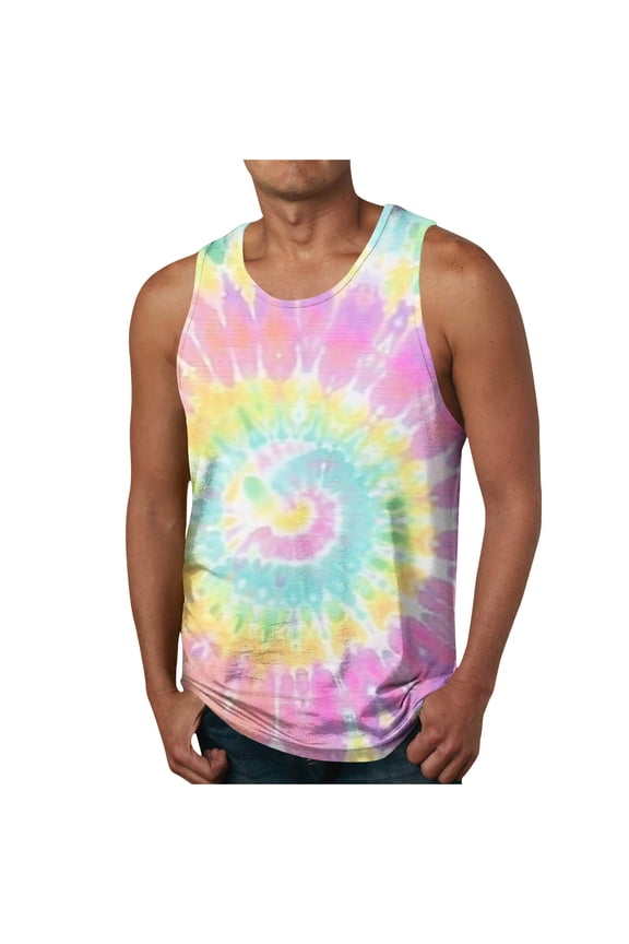 Men's Tie Dye Tank Tops Summer Casual Beach Shirts Sleeveless Shirt for Bodybuilding Gym Fitness Training(Purple,6XL)