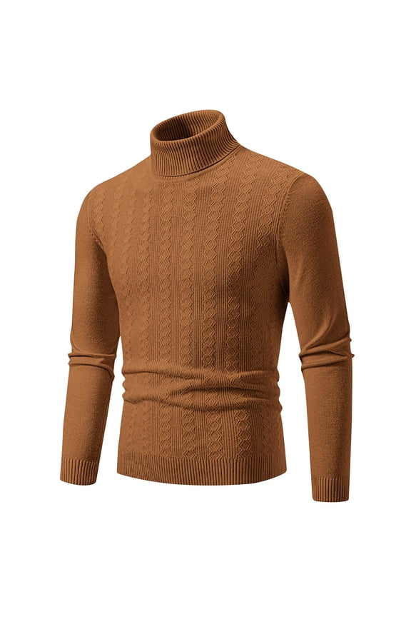 Men's Turtleneck Sweaters Fall Winter Casual Slim Fit Basic Tops Twisted Knitted Lightweight Warm Pullover Sweater(Gold,XL)