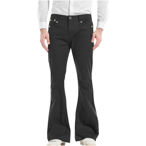 RYRJJ Men's Vintage 60s 70s Bell Bottom Pants Stretch Classic Comfort Chino Flared Pants Retro Formal Dress Bootcut Trousers(Black,L)
