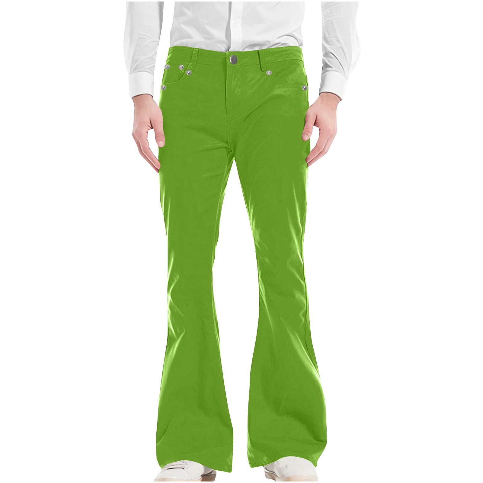 RYRJJ Men's Vintage 60s 70s Bell Bottom Pants Stretch Classic Comfort Chino  Flared Pants Retro Formal Dress Bootcut Trousers(Green,XL) 