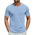 thumbnail image 1 of RYRJJ Men's Workout Gym T Shirts Short Sleeve Classic V Neck T-Shirt Solid Color Casual Summer Basic Tee Shirt(Light Blue,L), 1 of 6