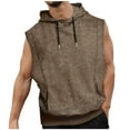 thumbnail image 1 of RYRJJ Men's Workout Hooded Tank Tops Drawstring Lightweight Sleeveless Gym Hoodies Bodybuilding Muscle Cut Off T-Shirts(Khaki,XXL), 1 of 6