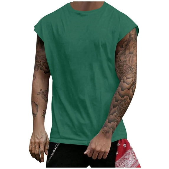 RYRJJ Men's Workout Tank Tops Summer Crew Neck Sleeveless Shirts Breathable Athletic Gym Beach Muscle T Shirt(Green,S)