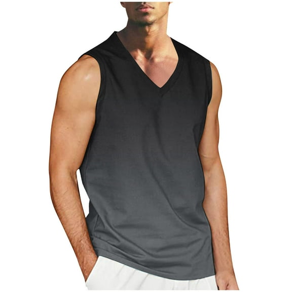 RYRJJ Men's Workout Tank Tops Trendy Gradient Color Gym Sleeveless Shirts V Neck Bodybuilding Muscle Tee Shirt(Black,M)