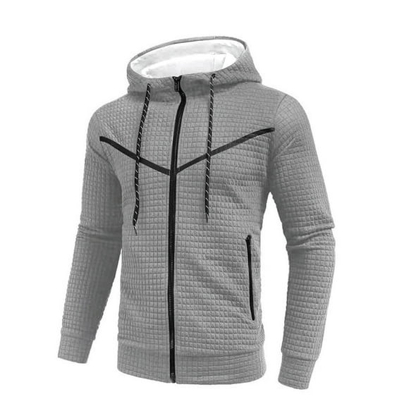 RYRJJ Men's Zip Up Hoodie Waffle Long Sleeve Casual Sweatshirt Jackets Drawstring Hooded Coat Outwear with Zipper Pockets(Gray,XXL)